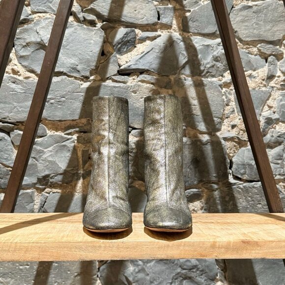 Isabel Marant Garrett Metallic Gold Heeled Accent Booties - Picture 3 of 11